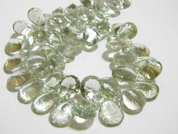Quality Green Amethyst Pear Concave Cut Beads